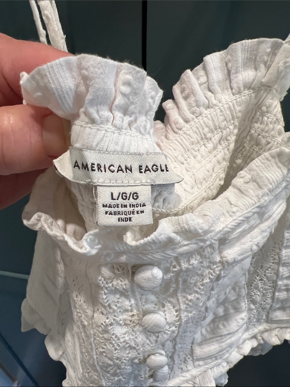 American Eagle 100% Cotton White Ruffled Eyelet Cropped Cami - Picture 4 of 7